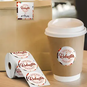 Özel kendinden yapışkanlı rulo vinil kahve fincanı etiket Logo baskı su geçirmez ambalaj kağıdı kahve fincanı için yapışkan etiket