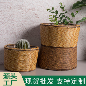 Woven Flower Pot Round Handmade Straw <b>Basket</b> For Indoor Plants Decorative <b>Storage</b> - Product Image 4