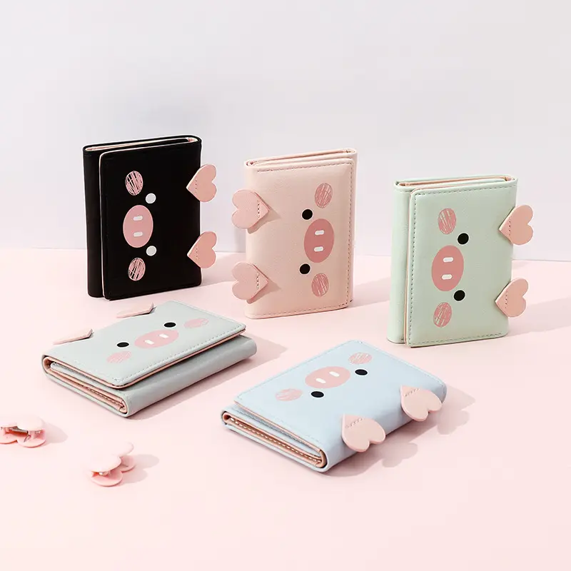 Cartoon niedlichen Schwein Form Frauen minimalist ische Brieftasche mit drei Rabatt Mode Schnalle Damen Karte Brieftasche für Frauen 2020