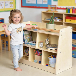 Estantería Montessori para <span class=keywords><strong>Libros</strong></span> Infantiles, Organizador de Almacenamiento para Bebés, Armario Infantil de 2 Niveles con Barra de Seguridad para Sala de Juegos - Product Image 2