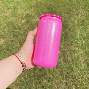 Vaso de Vidrio Sublimable de 16oz con Tapa Brillante y Diamantes, en Blanco, Azul, Rosa, Plateado y Morado, Disponible en Almacén de EE. UU. - Product Image 3