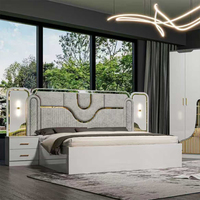 Juego de Muebles de Dormitorio Moderno, Cama Doble de Madera, Dormitorio Principal, Almacenamiento, Estructura de Madera, Juego de Dormitorio Completo Tamaño King