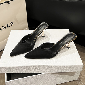Mules à bout pointu 6776A pour femmes, talon haut, dessus synthétique, style coréen, tendance mode, toutes saisons, sabots et mules - Product Image 5