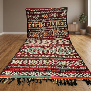 Tapis tribal fait main, Kilim marocain, tapis berbère en laine, tapis de salon, vente en gros, noué à la main, motif géométrique, poils ras - Product Image 2