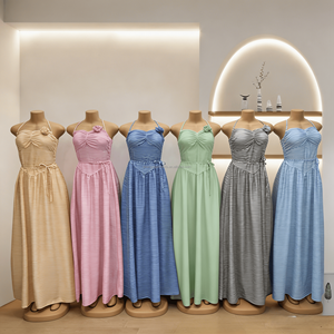 Robe mi-longue plissée à bretelles, dos nu et col en V, élégante et sexy, nouvelle collection été 2026 <span class=keywords><strong>pour</strong></span> <span class=keywords><strong>femme</strong></span> - Product Image 5