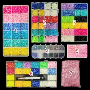 Wholesale 24 Cells Mixed Colors Jelly AB Candy Stone Boxes Resin Nail Rhinestones Flat Back Crystals for DIY Bags Art Crafts