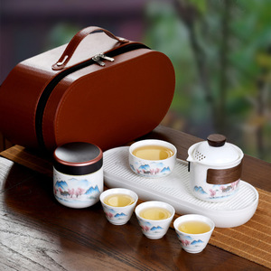 White Porcelain Ceramic Tea <b>Set</b> Portable Travel Cup With Case For Outdoor Use Business <b>Gift</b> - Product Image 2