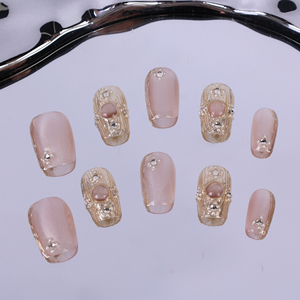 Faux ongles à presser faits main, couvrance totale, forme cercueil longue, en acrylique de luxe, avec French manucure et papillons 3D, haute qualité, pour vente en gros - Product Image 3