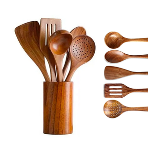 High Quality Natural Teak Acacia Wooden Kitchen Utensils <strong>Set</strong> 9-Piece Dishwasher <strong>Microwave</strong> Safe Eco-Friendly Home Cookware Tools - Product Image 2