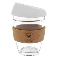 Tasse à eau en verre minimaliste 8oz avec couvercle incliné en silicone, manchon en liège anti-brûlure, cadeau d'affaires, tasse à café en verre, logo personnalisé imprimé