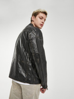 Veste d'hiver en similicuir pour homme, col Mao, respirante, épaisseur standard, longueur normale, manches régulières, couleur noir, taille S