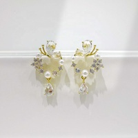 Boucles d'oreilles clous de luxe en argent sterling 925 plaqué or 18 carats, style rétro, avec zircon et perle de coquillage, pour mariage et mariée, vente en gros
