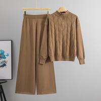 Ensemble décontracté en maille ample pour femme, style coréen, nouvelle collection automne/hiver 2026, pull anti-plis à demi-zip et pantalon large, deux pièces