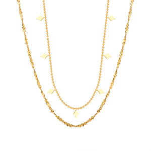 18K Gold Stainless Steel Double Layer Rhombus Disc Classic <b>Choker</b> Necklace | Hypoallergenic Waterproof Design - Product Image 1