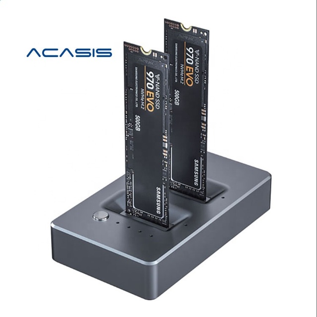 ACASIS Type-c USB 10G to NVME Dual-Bay NVME SSD Enclosure for M2 SSD Key M, Support Offline Clone Duplicator and Auto Sleep Fun