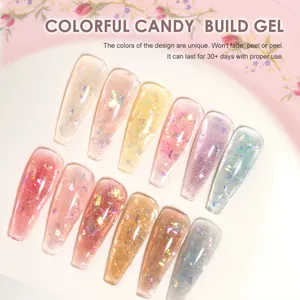 Venta al por mayor de gel de construcción de caramelo colorido para arte de uñas UV Gel de construcción