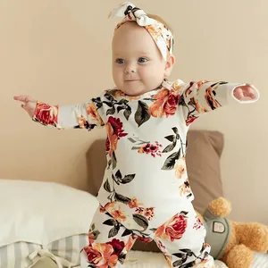 Mono de Boutique personalizado para bebés recién nacidos, ropa con estampado Floral, conjunto de pelele suave con diadema