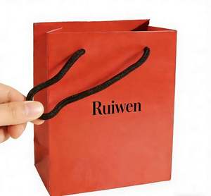 Sac en papier personnalisé avec logo de marque imprimé, sac en papier de luxe rouge pour bijoux, cosmétiques, chaussures, vêtements, emballage cadeau, sac de shopping avec poignée - Product Image 4