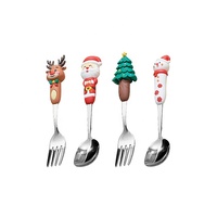 Cuillères à café et à dessert en acier inoxydable de haute qualité pour Noël, motif dessin animé, cadeau créatif, ensemble de couverts polis avec roue en tissu