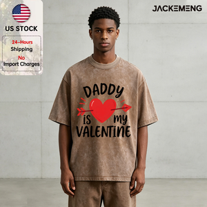 T-shirt en coton oversize délavé avec imprimé « Daddy Is My Valentine », style streetwear rétro, pour usage quotidien décontracté, vente en gros depuis l'entrepôt américain - Product Image 1