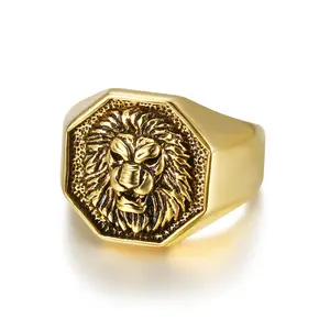 Винтажное кольцо с головой льва в стиле Панк Золотая сталь из нержавеющей стали байкерские кольца для мужчин