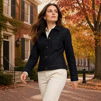 Veste en jean slim fit en coton lourd 320GSM pour femme, indigo foncé, délavé à l'acide, streetwear, logo personnalisé OEM, tailles S-5XL