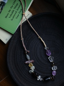 Collier ras du cou unique en cristal irrégulier, pierres précieuses naturelles fumées et claires mélangées, argent antique 925, nouveau bijou artisanal chinois - Product Image 3