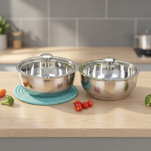 Casseroles en acier inoxydable avec couvercles en verre, rondes, 24 cm, durables pour cuisinières à gaz et à induction, design minimaliste - Product Image 4