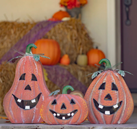 Nouveau design – Lot de 3 grimpes métalliques effrayantes et maudites, tiges épineuses, décoration de citrouille d'Halloween en métal pour sentier hanté