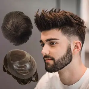 Peça de cabelo europeu para homens toupee 100%, sistema de substituição para cabelo humano real virgem remy, com base de pu para bond, marrom