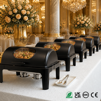 Ensemble de plats de service de luxe noirs à couvercle roulant pour banquets de restaurant, buffets, traiteur, hôtels, complexes hôteliers et événements de gala
