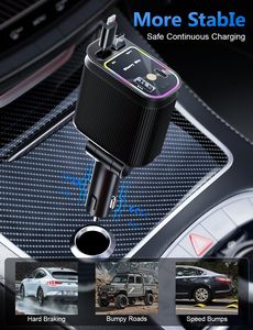 Cargador de Coche con Luz de Estrellas, Luz de Estrellas en <span class=keywords><strong>el</strong></span> Techo del Coche, Adaptador de Cargador de Teléfono para Coche 4 en 1 Retráctil, Cable USB C de Carga Rápida - Product Image 5