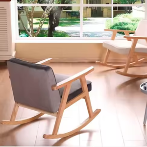 Fauteuil à bascule en tissu velours à motifs naturels, style méditerranéen, structure en bois de caoutchouc pour chambre et salon - Product Image 6