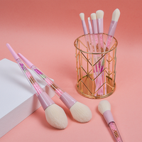 Ensemble de 8 pinceaux de maquillage à poils synthétiques avec manche en plastique rose brillant, pour le correcteur et l'application sur le visage, marque privée