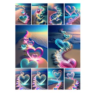 Custom Love Seaside Scenery 5D Diamond Pattern Rhinestone Needlework Diy Diamond Painting Cross Stitch Diamond Painting Kits