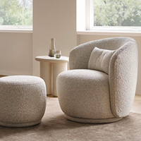 Fauteuil d'appoint moderne en bouclette avec repose-pieds, fauteuil rond rembourré avec pouf pour salon