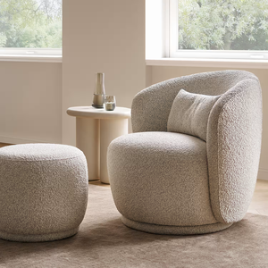 <span class=keywords><strong>Fauteuil</strong></span> d'appoint moderne en bouclette avec repose-pieds, <span class=keywords><strong>fauteuil</strong></span> rond rembourré avec pouf pour salon - Product Image 2