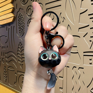 Porte-clés en gros 3D mignon de chaton à grands yeux, porte-clés coloré pour couple avec clochettes, breloque de sac pour filles - Product Image 4