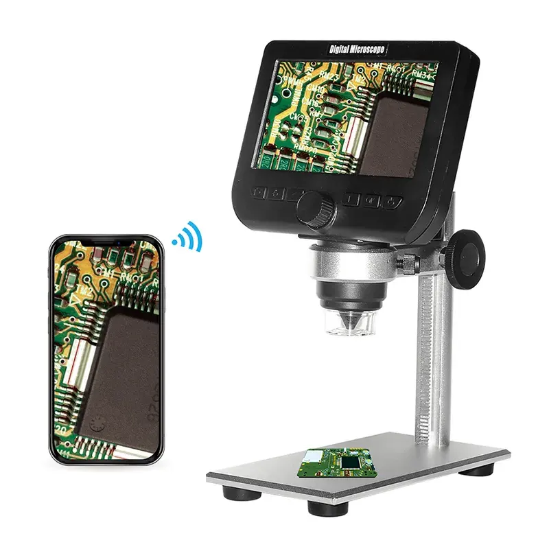 ALEEZI 317 1000XWiFi Microscopio electrónico para teléfono 2MP Pantalla LCD Cámara lupa de video digital inalámbrica para PC Teléfono Base de metal