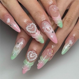 Boîte Cadeau <span class=keywords><strong>de</strong></span> Luxe pour Faux Ongles, Décorée <span class=keywords><strong>de</strong></span> Strass, Faux Ongles Français Élégants, Extensions d'Ongles Double French - Product Image 4