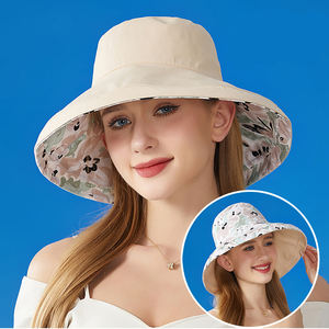 قماش مزدوج الجانب للنساء حافة واسعة حافة معدنية سلكية الصيف UPF50 + زهرة السفر الشاطئ قابلة للطي عكسها - Product Image 5