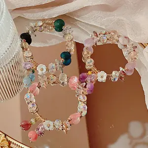 2024 Korean Sweet Crystal Gemstone Bracelet Green Aventurine Agate Charm Flower Water Drop Crystal Bead Bracelet For Women