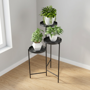 Compra resistente del fabricante y mayorista indio, soporte de planta de Metal negro de forma redonda para decoración de interiores de macetas Hotel Resort - Product Image 2