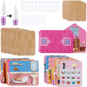 Kit de Construcción de Casa de Muñecas de Plástico de 162 Piezas, Incluye 2 Muñecas, Muebles, 7 Habitaciones y Accesorios para Juegos de Imitación para Niñas - Product Image 6