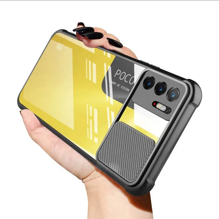Hot selling TPU PC transparent with slide camera lens cover protection fashion cell phone back case for Xiaomi poco m3 pro 5G