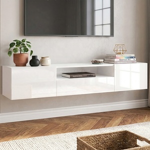Meuble TV mural flottant haute brillance 160 cm pour salon, meuble TV suspendu, unité TV - Product Image 5