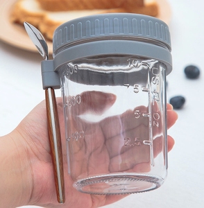 Nuevo juego de tarros de vidrio portátil de 11oz/350ml para Avena durante la noche Contenedor de taza de desayuno clásico con tapas y cucharas para fiestas - Product Image 4