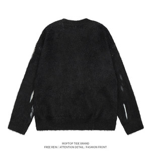 Custom Animal Wolf Graphic Faux Mohair Crew Neck Sweater Unisex <b>Oversized</b> <b>Fluffy</b> Fuzzy Knitted Pullover Streetwear Knit <b>Jumper</b> - Product Image 3