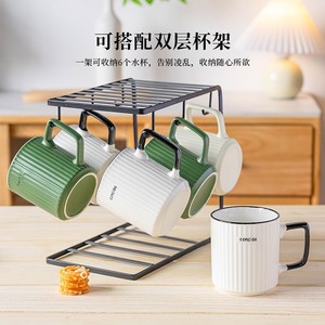 Taza de cerámica con tapa y cuchara, diseño minimalista, estampado de letras, uso en el hogar y la oficina, apta para microondas, apta para lavavajillas - Product Image 4