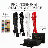 Bottes PVC personnalisées 20 cm au-dessus du genou à lacets et fermeture éclair, triple boucles, chaussures de pole dance à talon aiguille et plateforme, automne-hiver